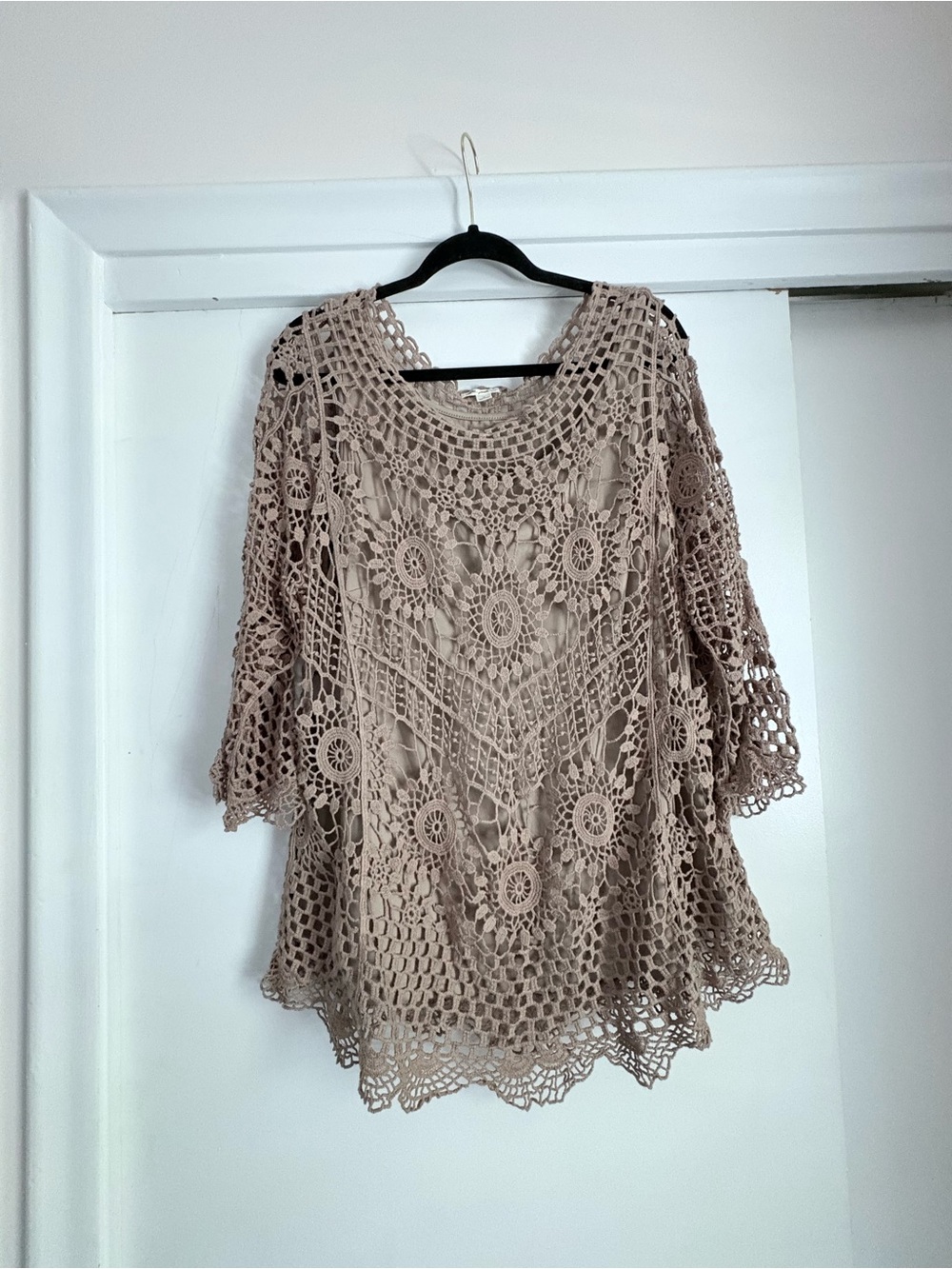 Size 1x Crochet Lace Tunic - Taupe